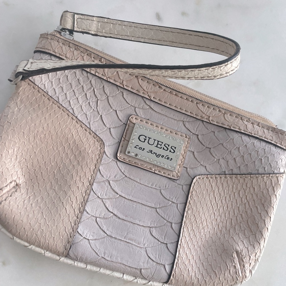 Guess Leather Patchwork Wristlet Very light use excellent condition, Beige Pink